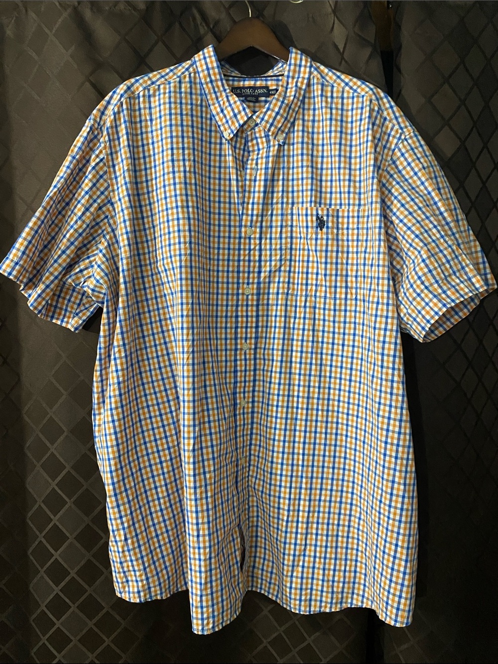 U.S. Polo Assn. Blue and Orange Plaid Short-Sleeve Button-Down Shirt